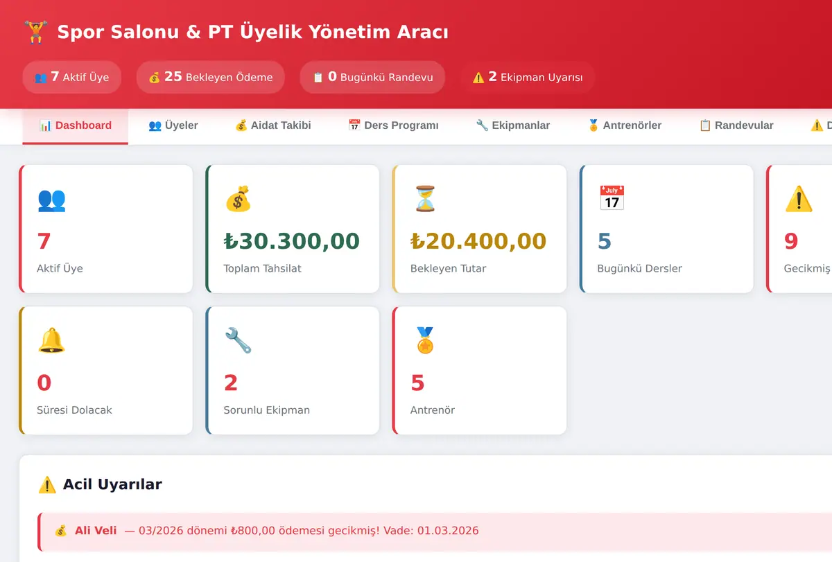 Spor Salonu Üyelik & Antrenman Yönetim Aracı ekran görüntüsü