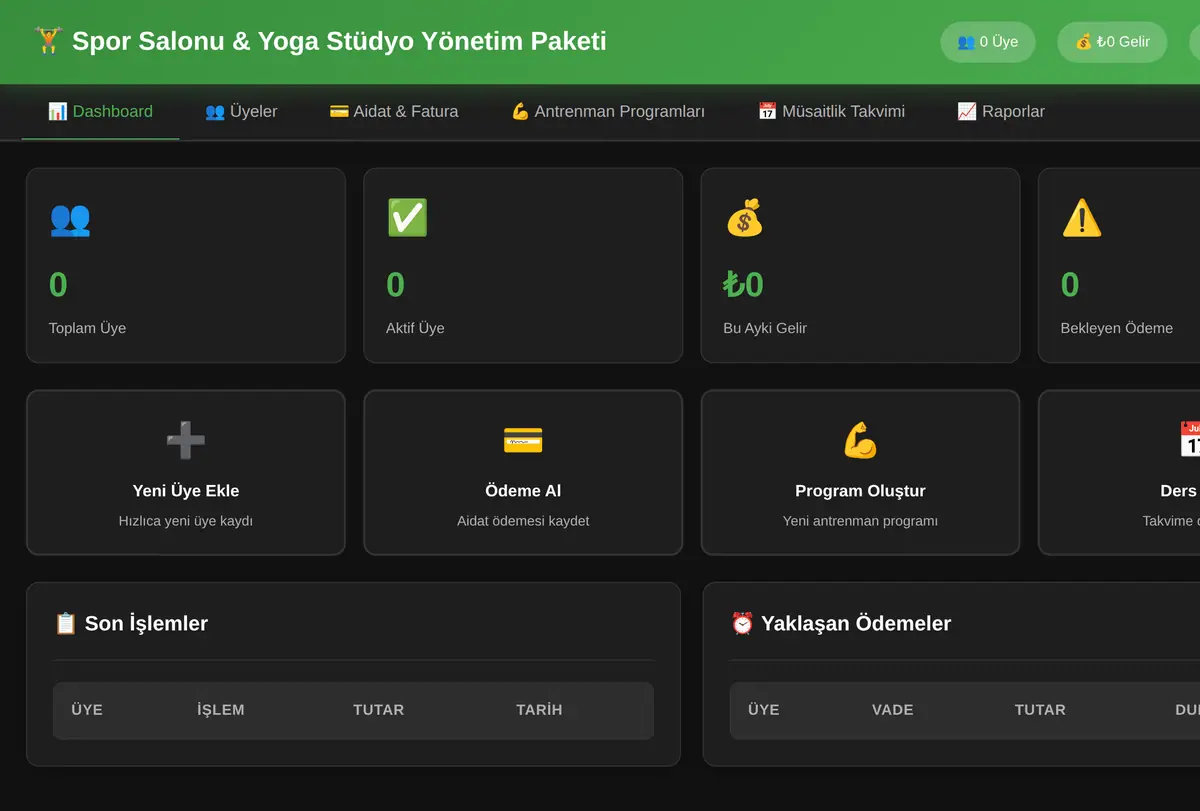 Spor Salonu & Yoga Stüdyo Yönetim Paketi ekran görüntüsü