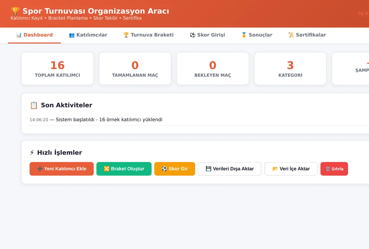 Spor Turnuvası Organizasyon Aracı - Offline ekran görüntüsü