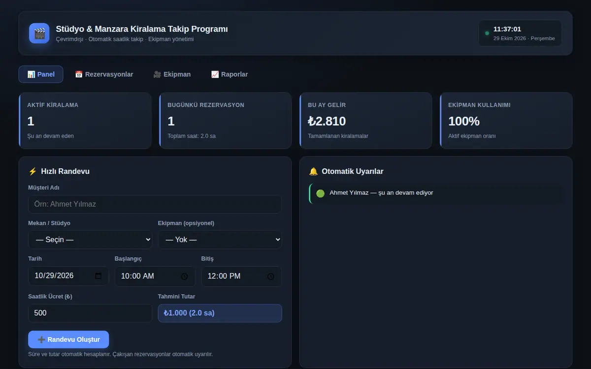 Stüdyo & Manzara Kiralama Takip Programı ekran görüntüsü
