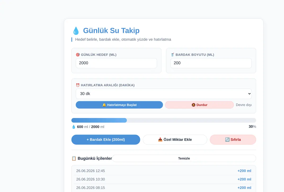 Günlük Su Takip Aracı - Hedef ve Hatırlatma ekran görüntüsü