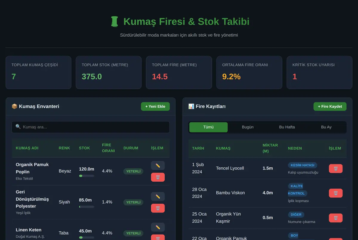 Kumaş Firesi & Stok Takibi Aracı ekran görüntüsü 2