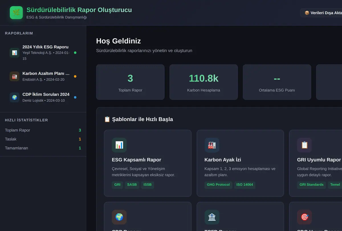 Sürdürülebilirlik Rapor Oluşturucu ekran görüntüsü