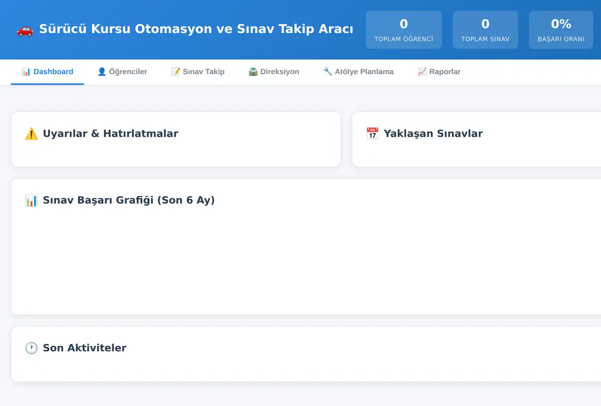 Sürücü Kursu Otomasyon ve Sınav Takip Aracı ekran görüntüsü