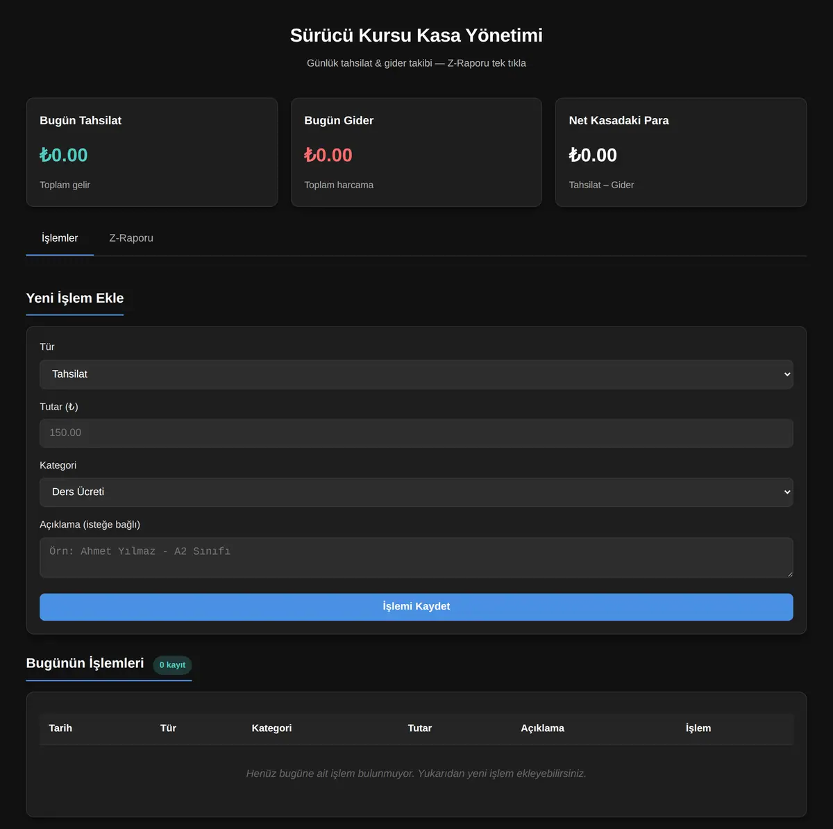 Sürücü Kursu Kasa Yönetimi ekran görüntüsü 3