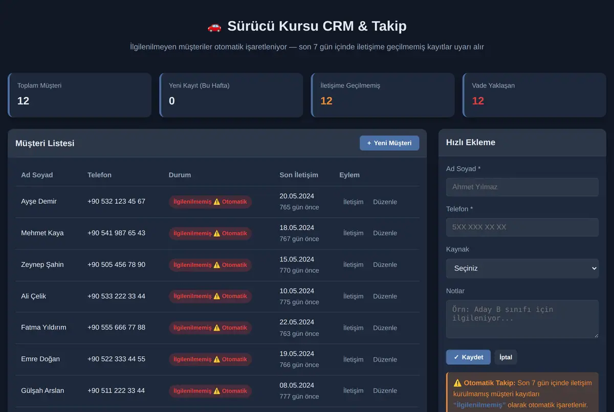 Sürücü Kursu CRM & Takip ekran görüntüsü 2
