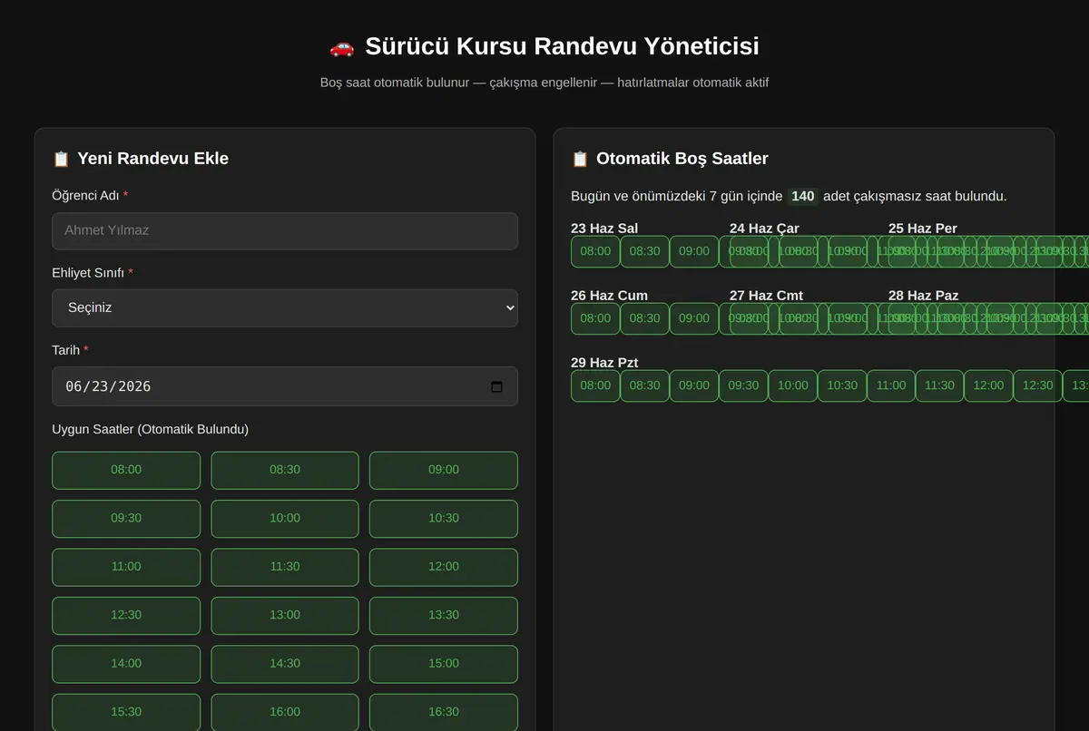 Sürücü Kursu Randevu Yöneticisi ekran görüntüsü 2