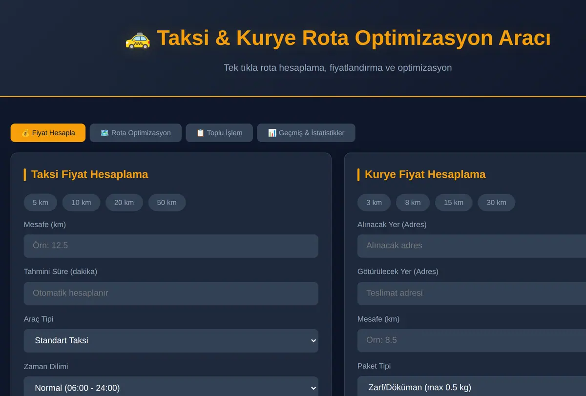 Taksi & Kurye Rota Optimizasyon Aracı ekran görüntüsü