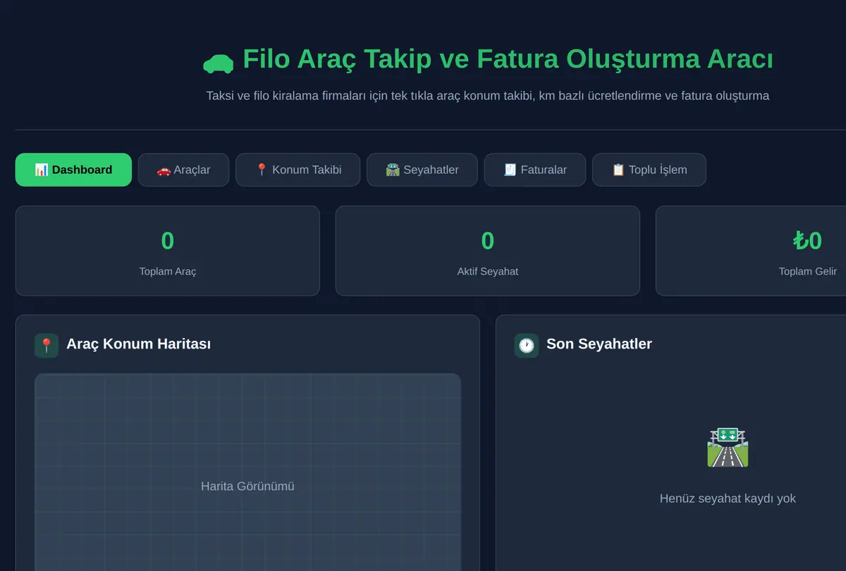 Filo Araç Takip ve Fatura Oluşturma Aracı ekran görüntüsü