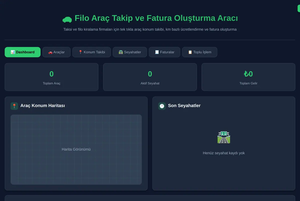 Filo Araç Takip ve Fatura Oluşturma Aracı ekran görüntüsü 2