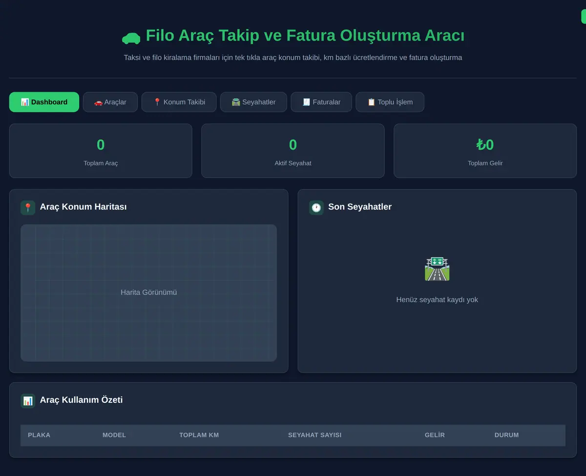 Filo Araç Takip ve Fatura Oluşturma Aracı ekran görüntüsü 3