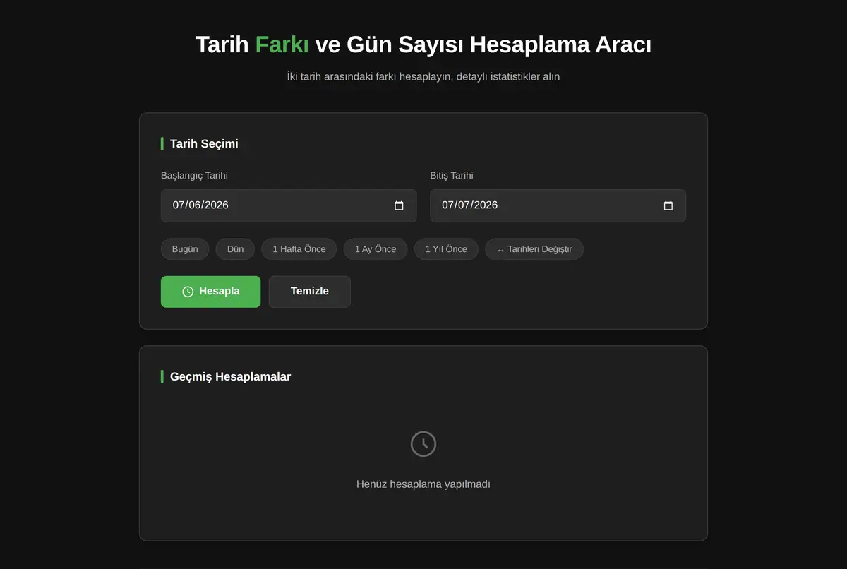 Tarih Farkı ve Gün Sayısı Hesaplama Aracı ekran görüntüsü 2