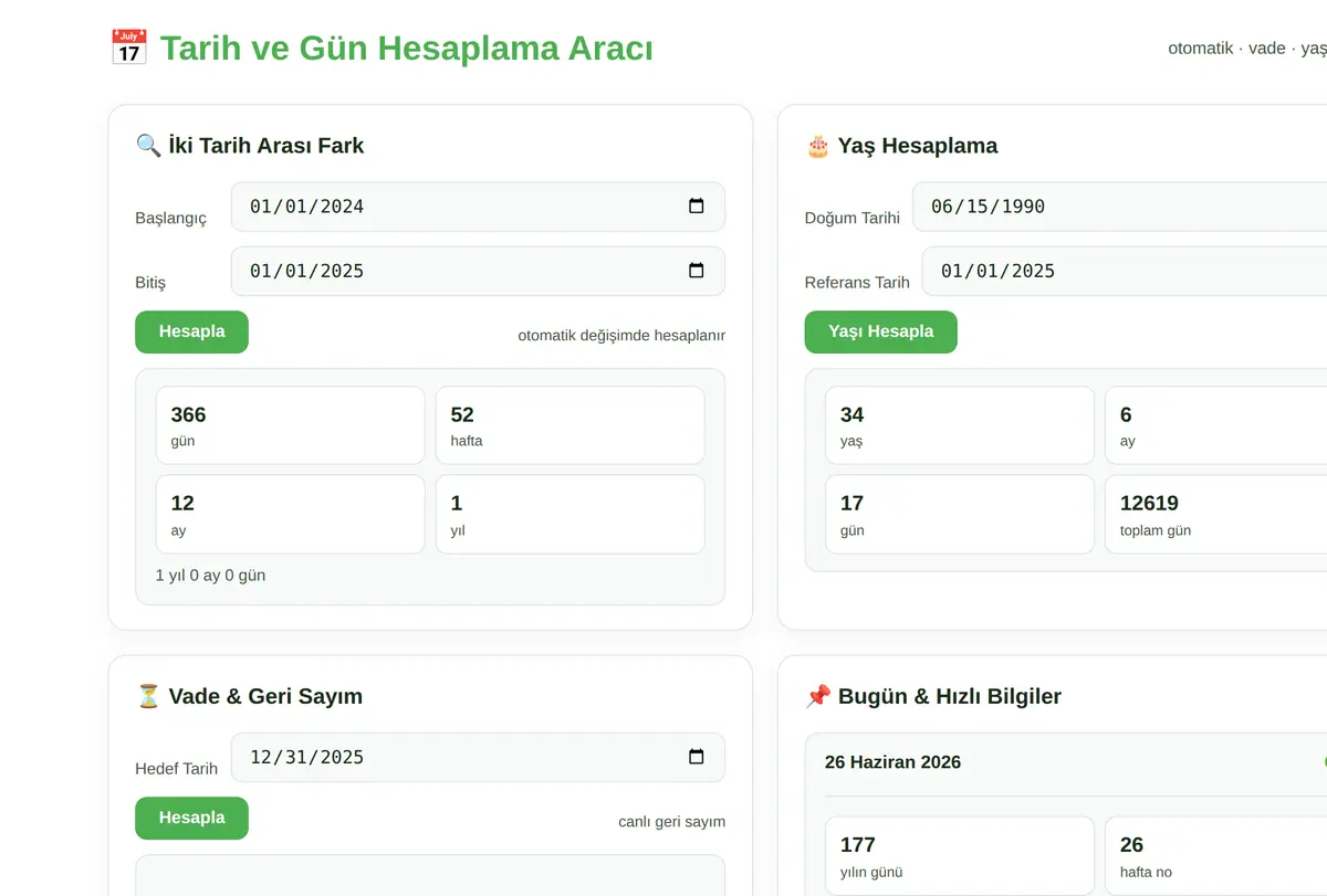 Tarih ve Gün Hesaplama Aracı ekran görüntüsü