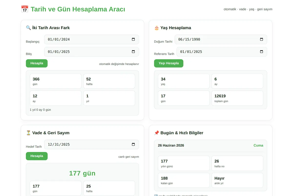 Tarih ve Gün Hesaplama Aracı ekran görüntüsü 2