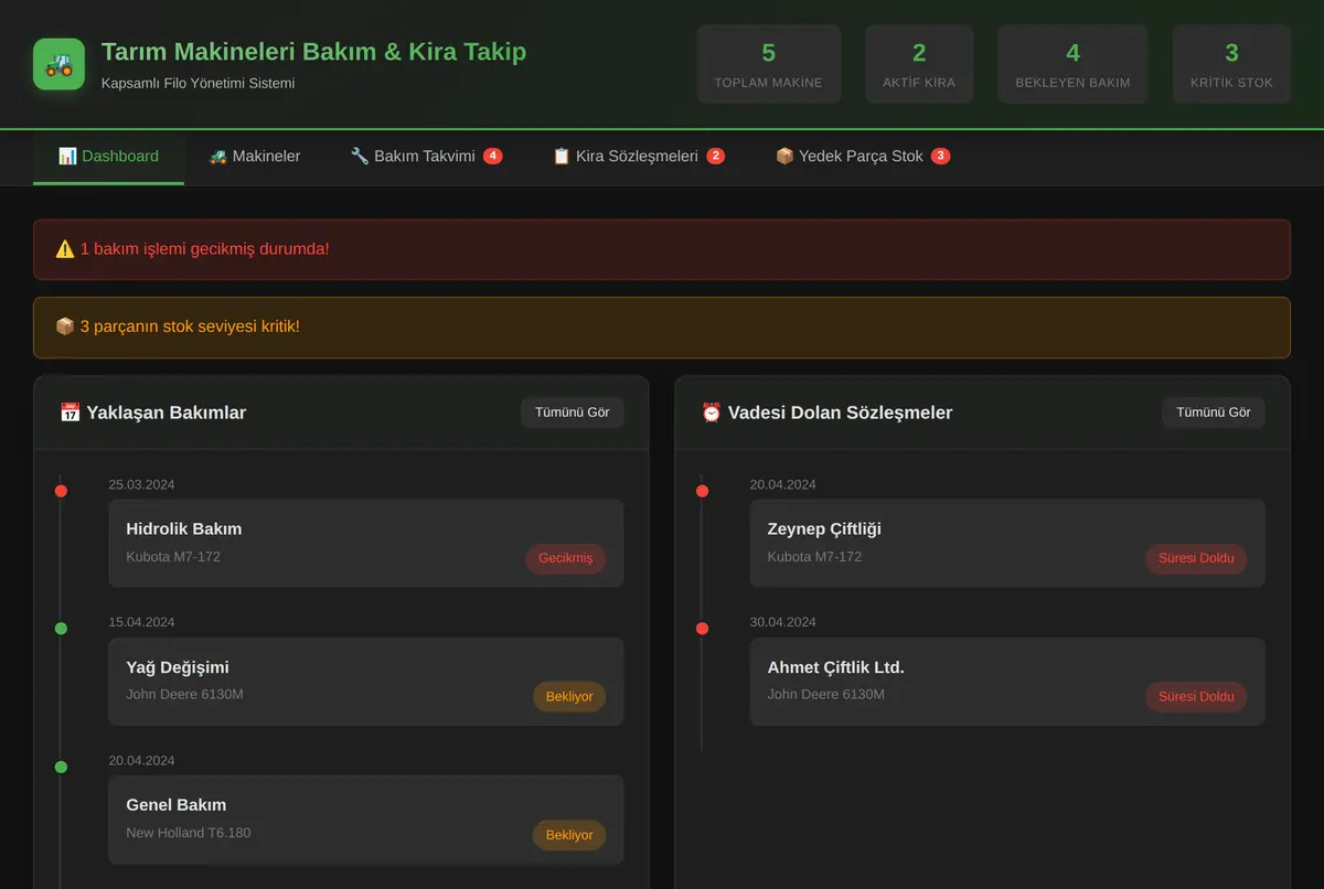 Tarım Makineleri Bakım & Kira Takip Aracı ekran görüntüsü 2