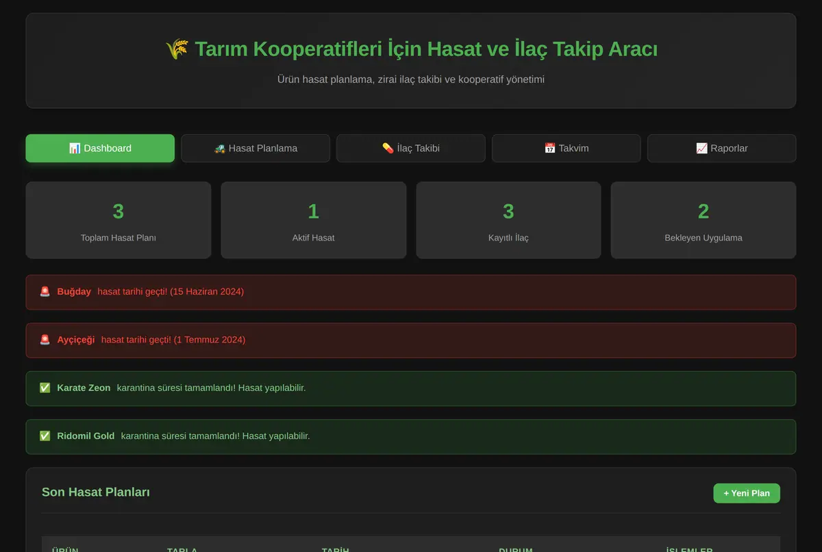 Tarım Kooperatifleri İçin Hasat ve İlaç Takip Aracı ekran görüntüsü 2