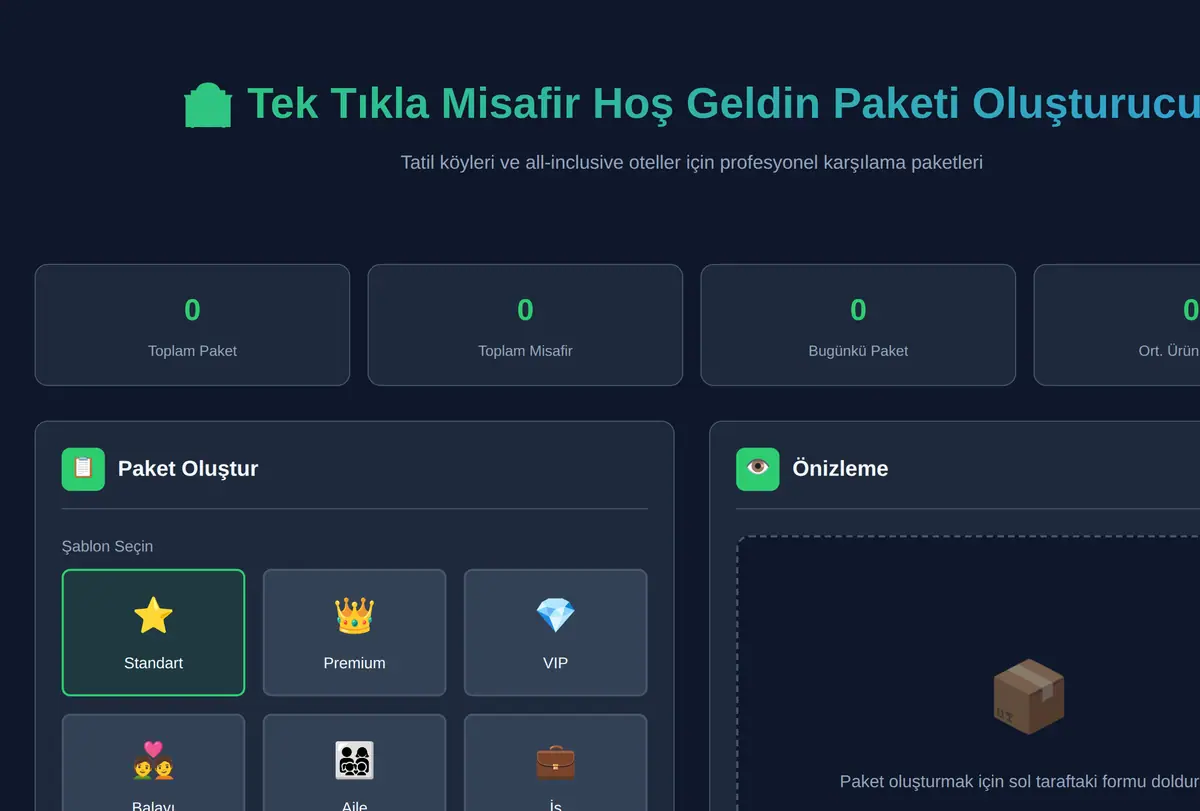 Tek Tıkla Misafir Hoş Geldin Paketi Oluşturucu ekran görüntüsü