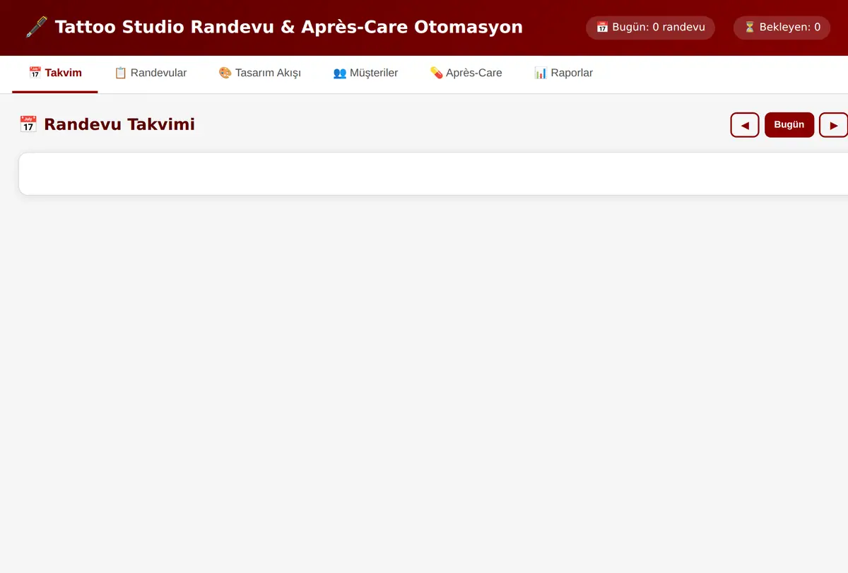 Tattoo Studio Randevu & Après-Care Otomasyon ekran görüntüsü