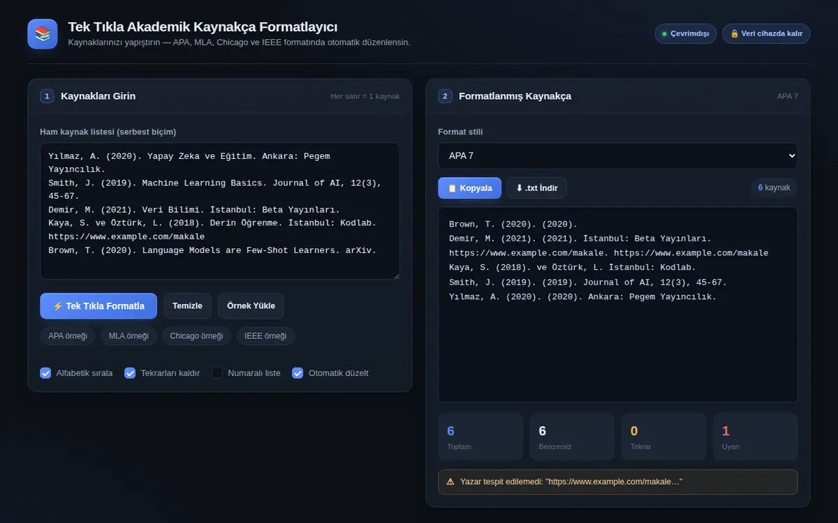 Tek Tıkla Akademik Kaynakça Formatlayıcı ekran görüntüsü