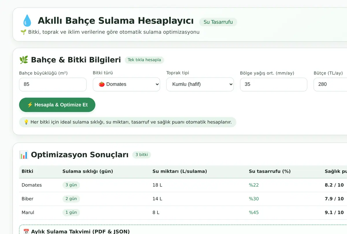 Akıllı Bahçe Sulama Hesaplayıcı ekran görüntüsü