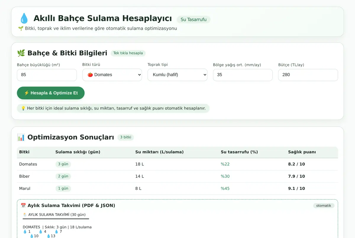 Akıllı Bahçe Sulama Hesaplayıcı ekran görüntüsü 2