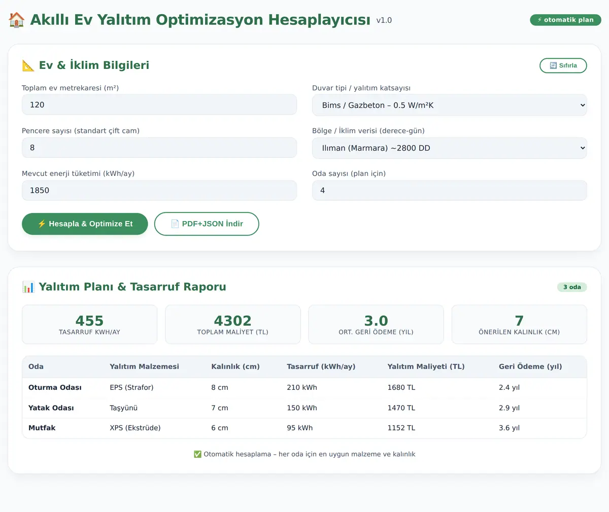 Akıllı Ev Yalıtım Optimizasyon Hesaplayıcısı ekran görüntüsü 3