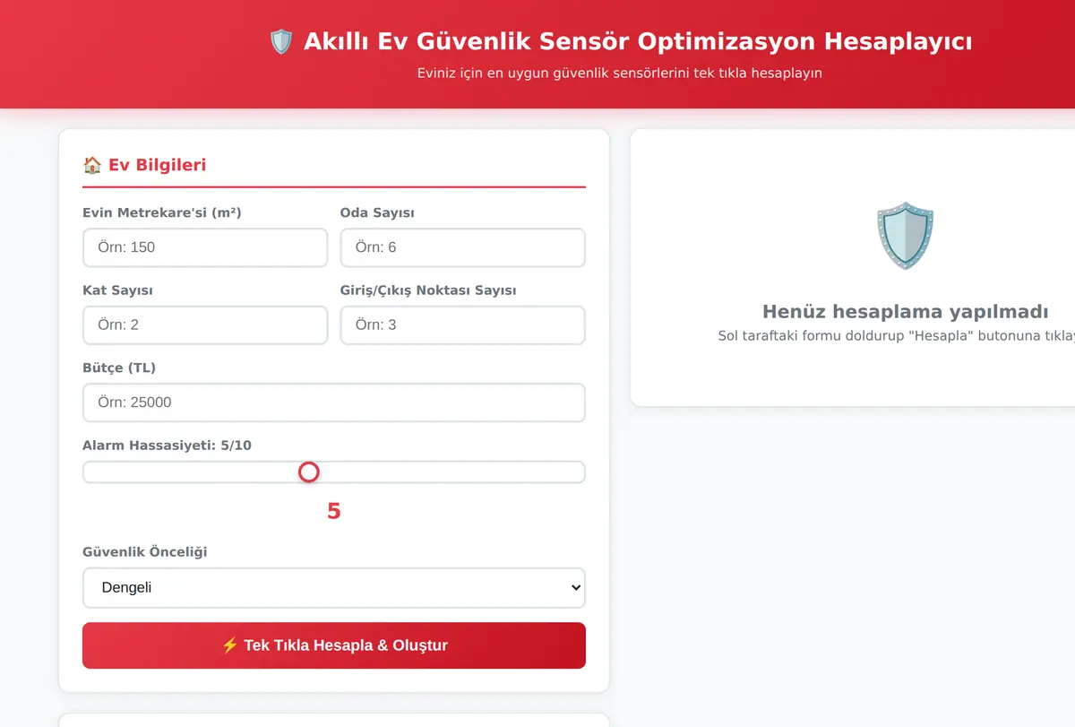 Akıllı Ev Güvenlik Sensör Optimizasyon Hesaplayıcı ekran görüntüsü