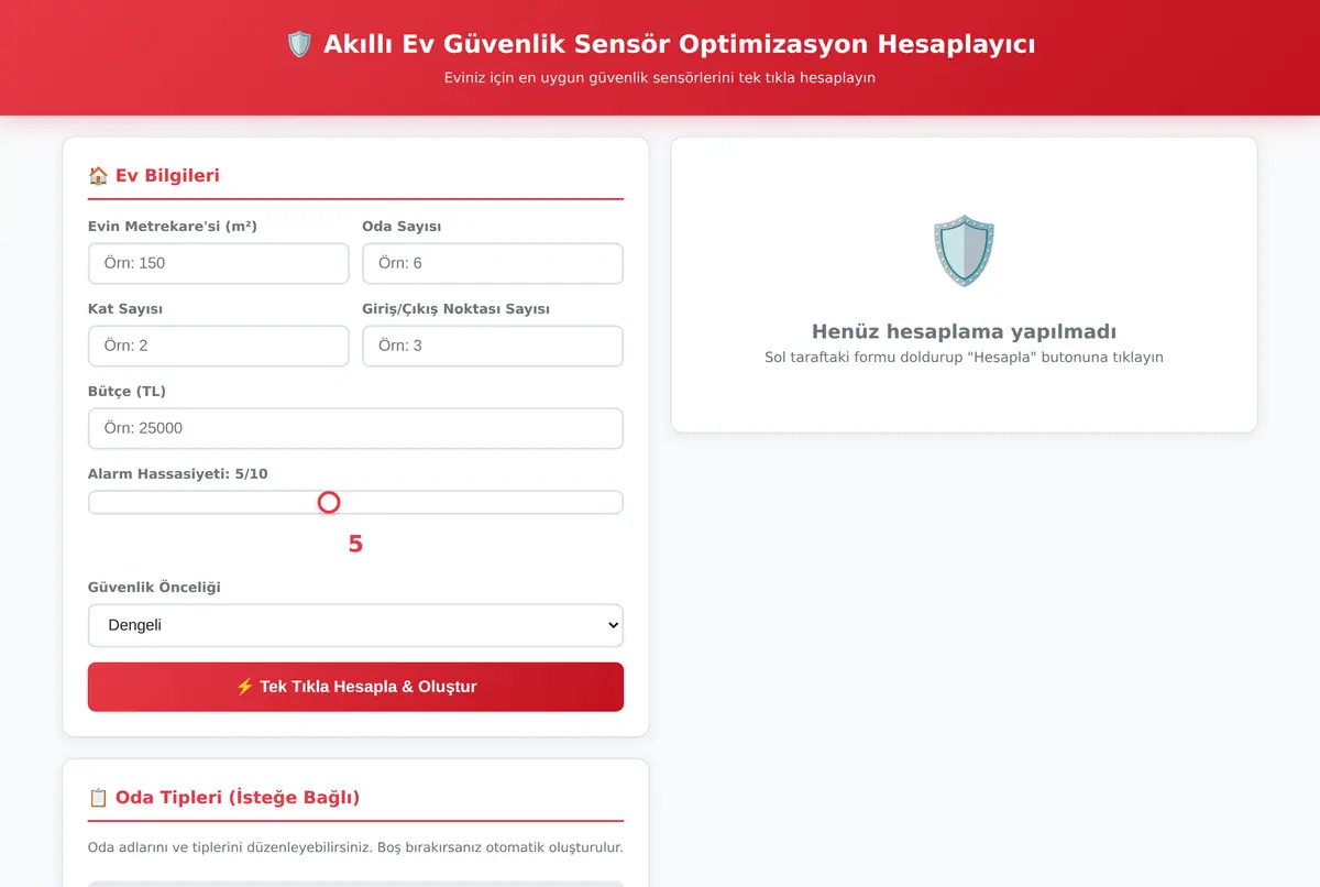Akıllı Ev Güvenlik Sensör Optimizasyon Hesaplayıcı ekran görüntüsü 2