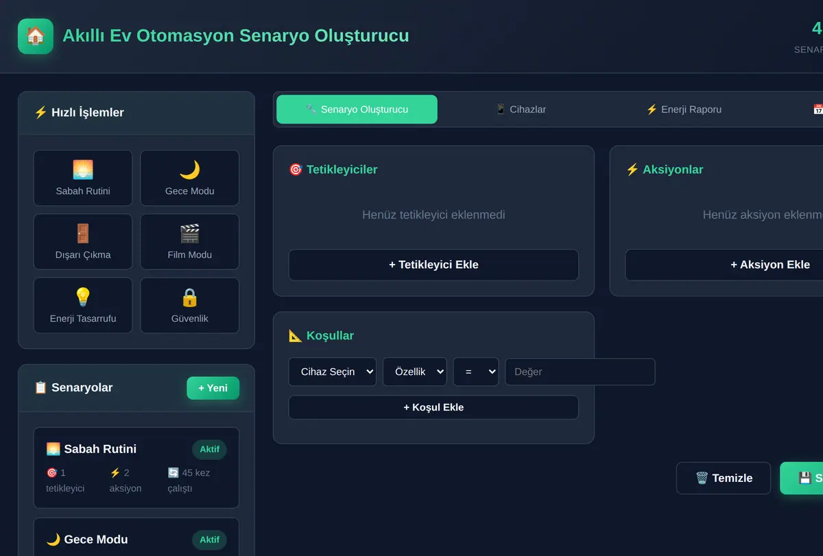 Akıllı Ev Otomasyon Senaryo Oluşturucu ekran görüntüsü