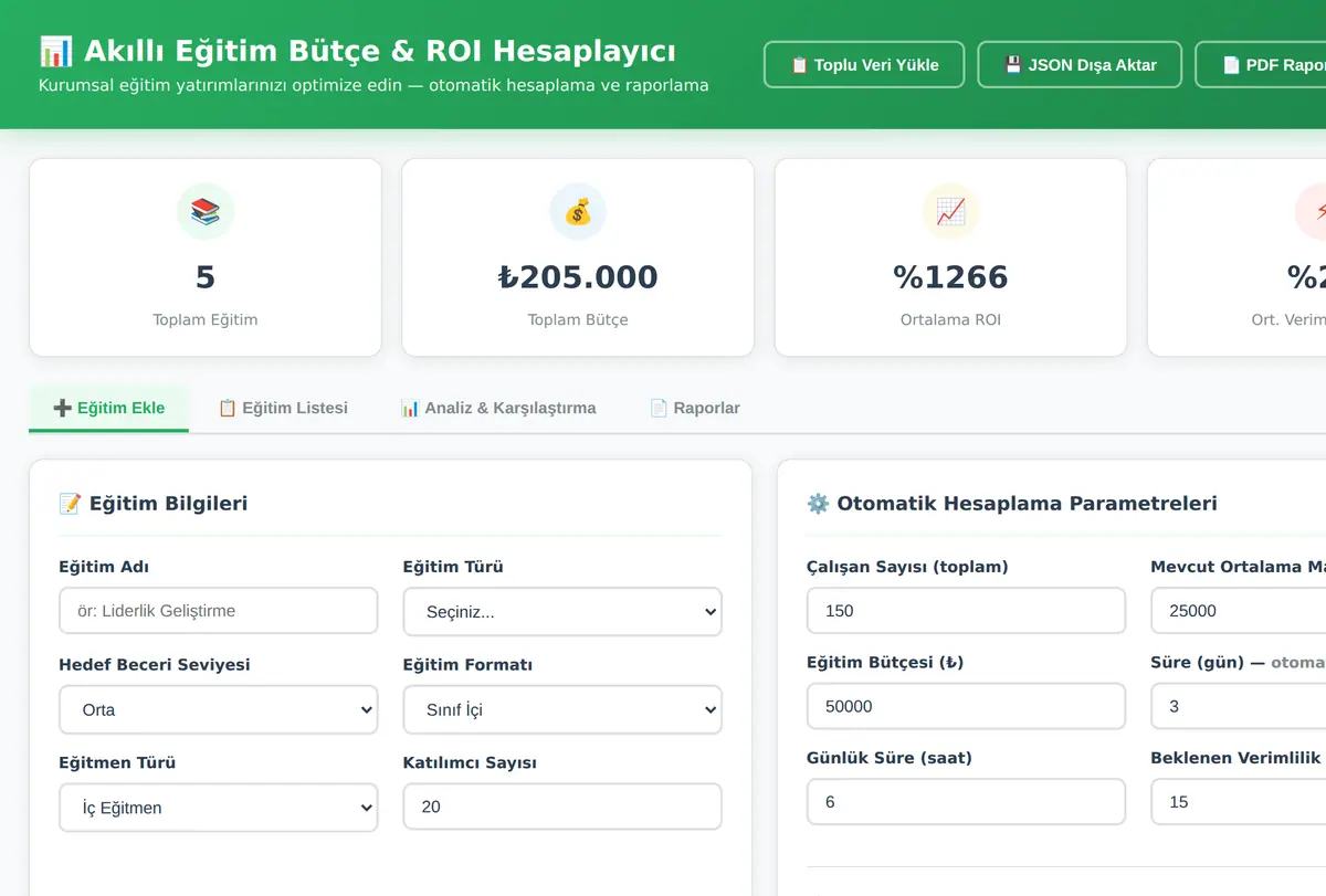 Akıllı Eğitim Bütçe & ROI Hesaplayıcı ekran görüntüsü