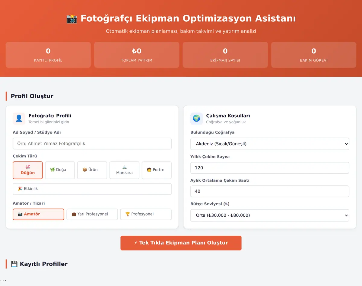 Fotoğrafçı Ekipman Optimizasyon Asistanı ekran görüntüsü 3