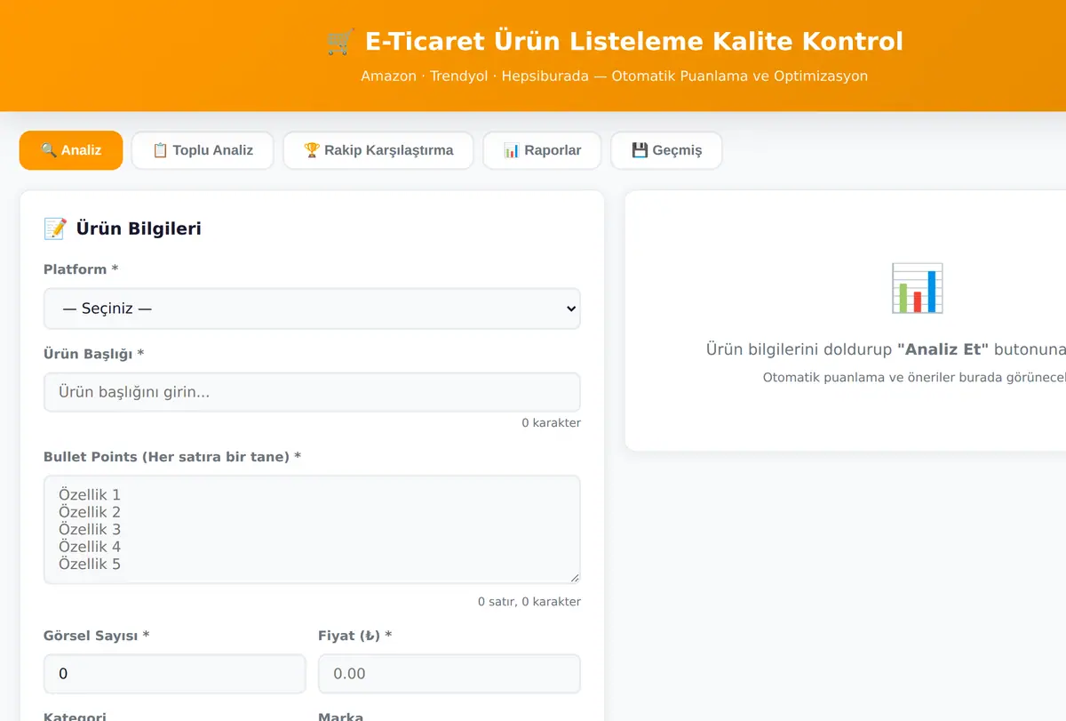 E-Ticaret Ürün Listeleme Kalite Kontrol ekran görüntüsü