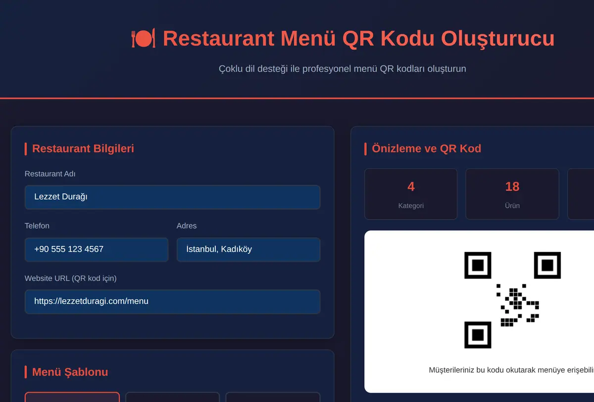 Restaurant Menü QR Kodu Oluşturucu ekran görüntüsü