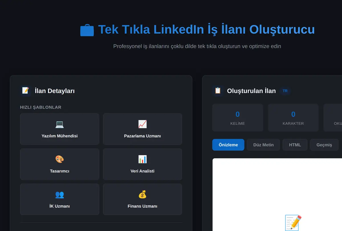 Tek Tıkla LinkedIn İş İlanı Oluşturucu ekran görüntüsü