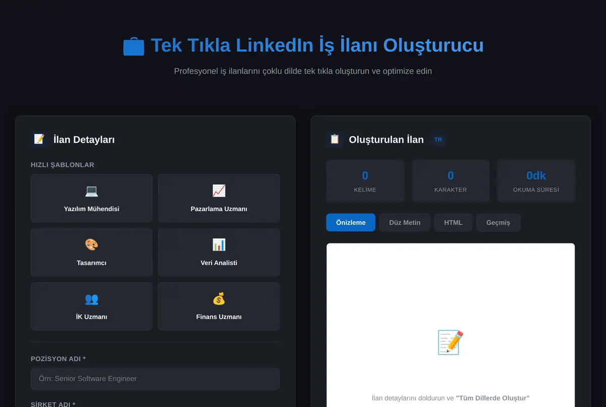 Tek Tıkla LinkedIn İş İlanı Oluşturucu ekran görüntüsü 2