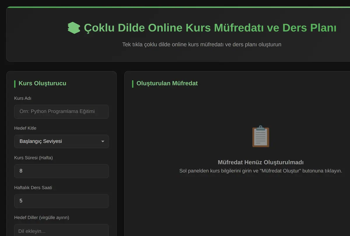Çoklu Dilde Online Kurs Müfredatı ve Ders Planı ekran görüntüsü