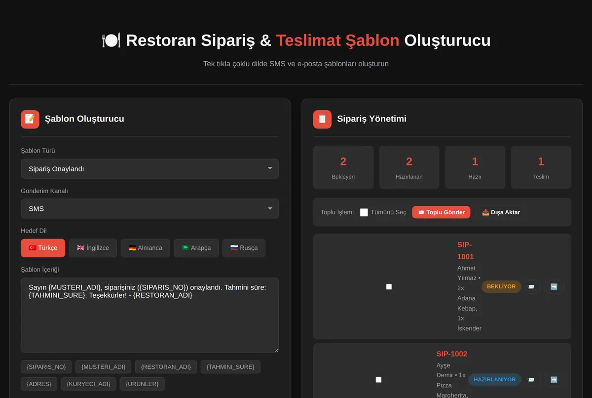 Restoran Sipariş & Teslimat Şablon Oluşturucu ekran görüntüsü 2