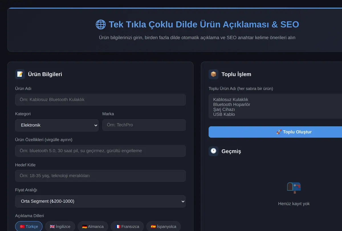Tek Tıkla Çoklu Dilde Ürün Açıklaması & SEO ekran görüntüsü