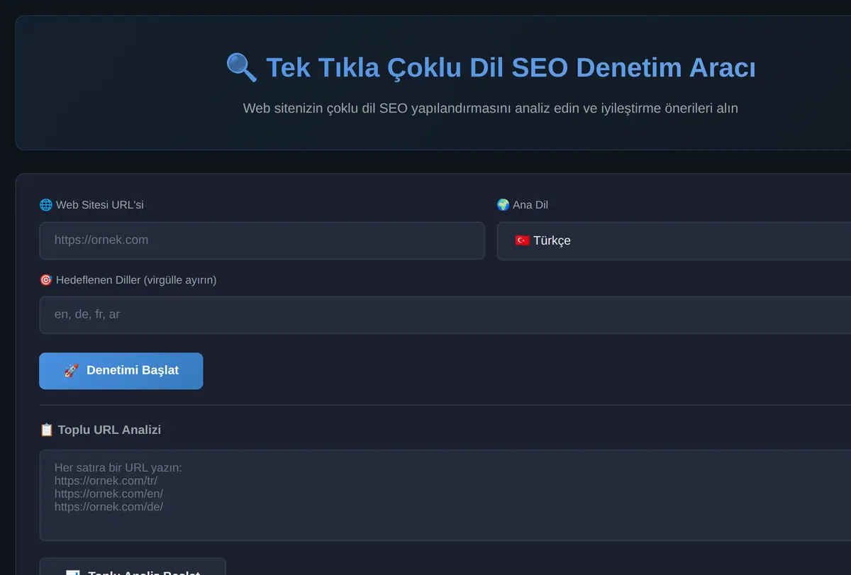Tek Tıkla Çoklu Dil SEO Denetim Aracı ekran görüntüsü