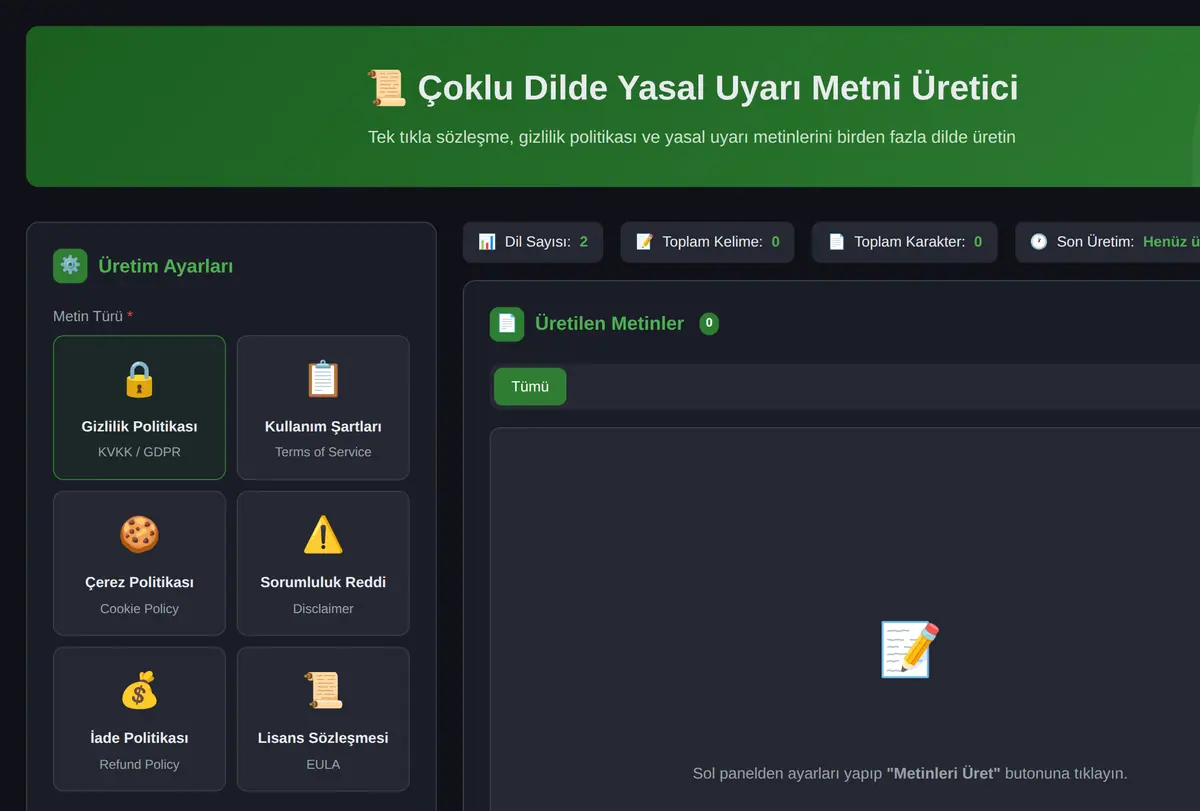 Çoklu Dilde Yasal Uyarı Metni Üretici ekran görüntüsü