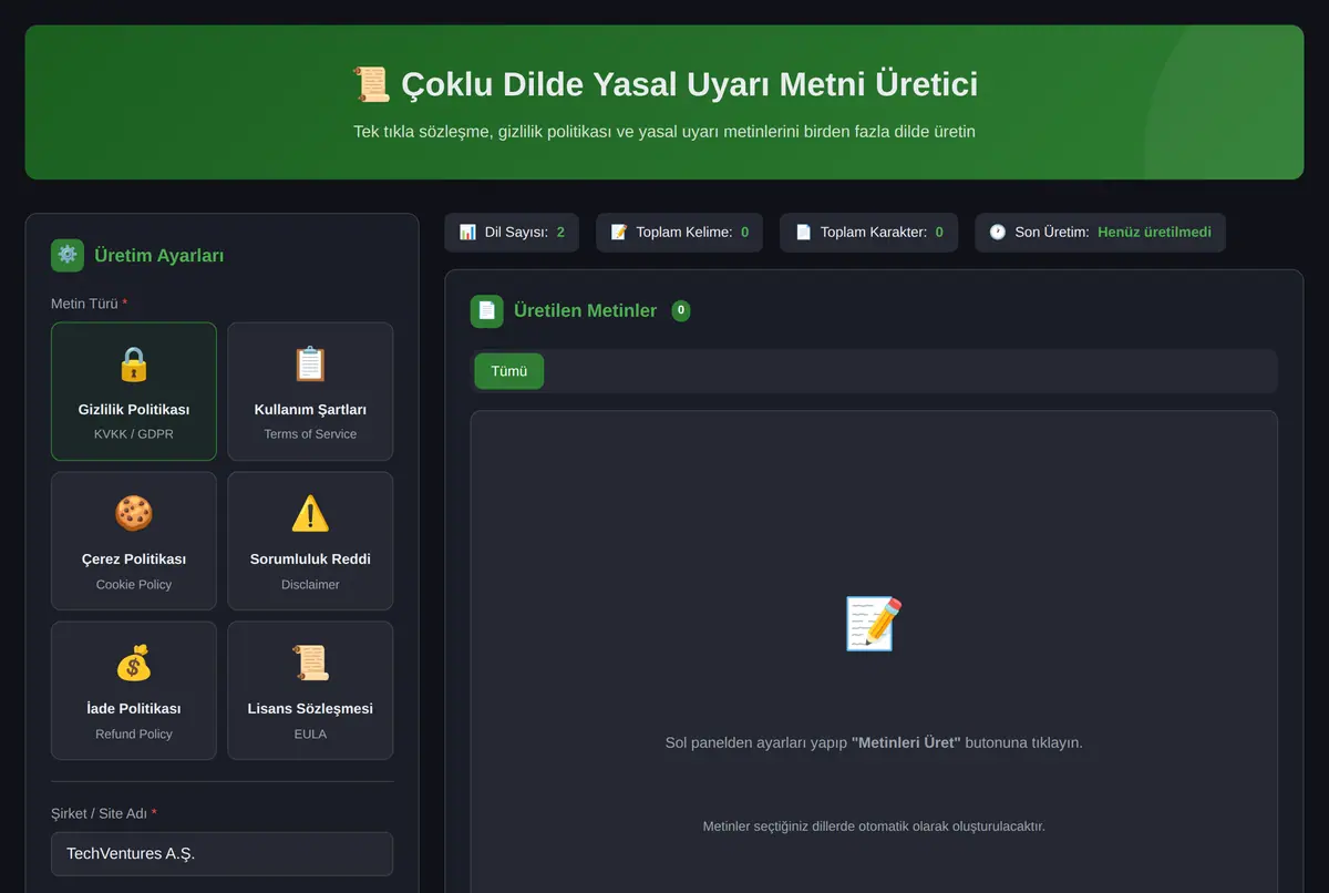 Çoklu Dilde Yasal Uyarı Metni Üretici ekran görüntüsü 2