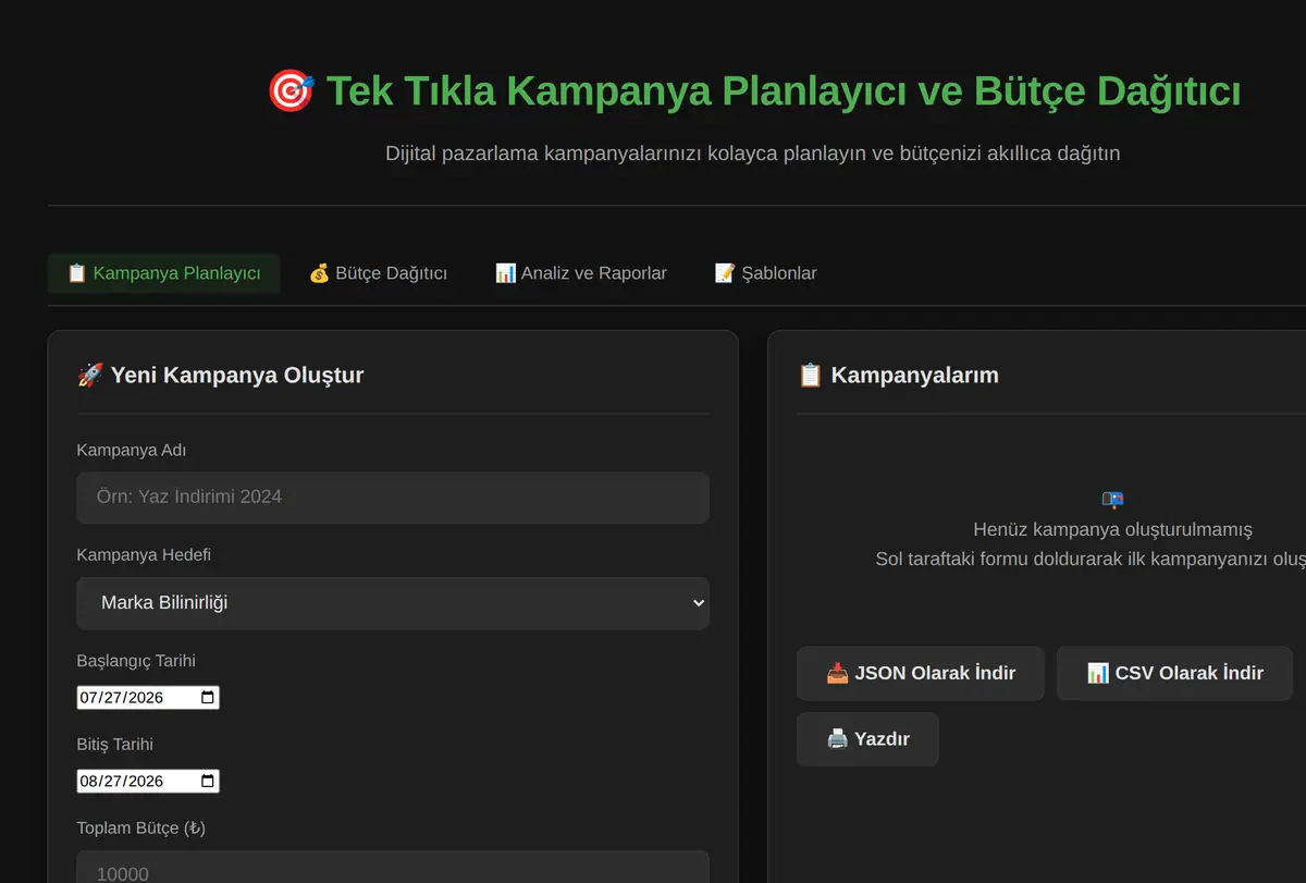 Tek Tıkla Kampanya Planlayıcı ve Bütçe Dağıtıcı ekran görüntüsü