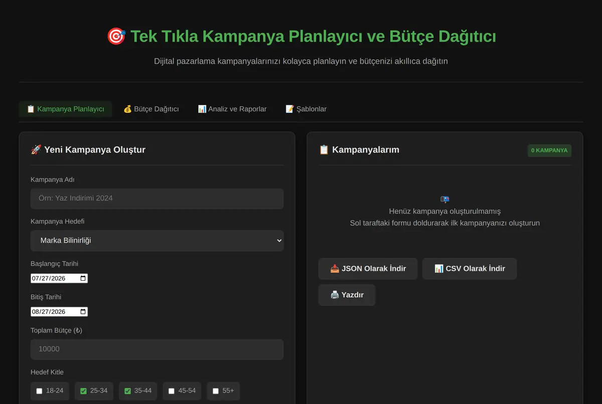 Tek Tıkla Kampanya Planlayıcı ve Bütçe Dağıtıcı ekran görüntüsü 2