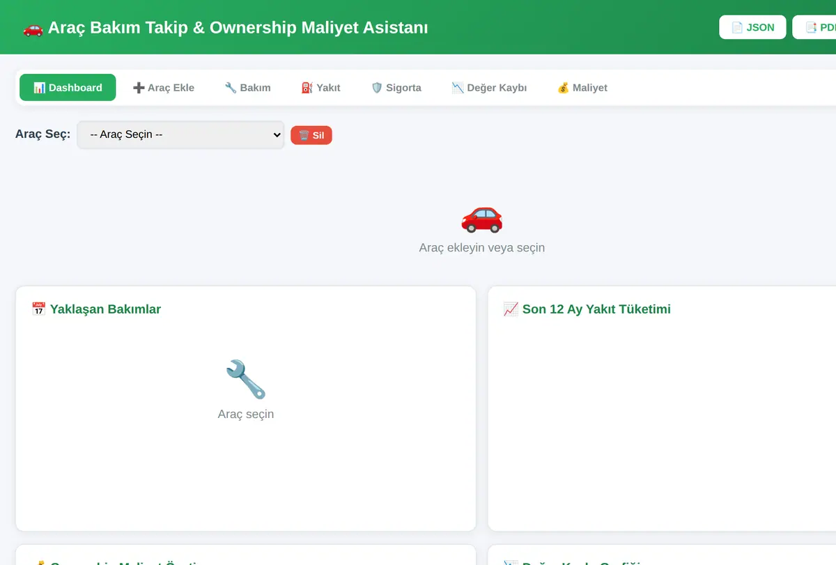 Araç Bakım Takip & Ownership Maliyet Asistanı ekran görüntüsü