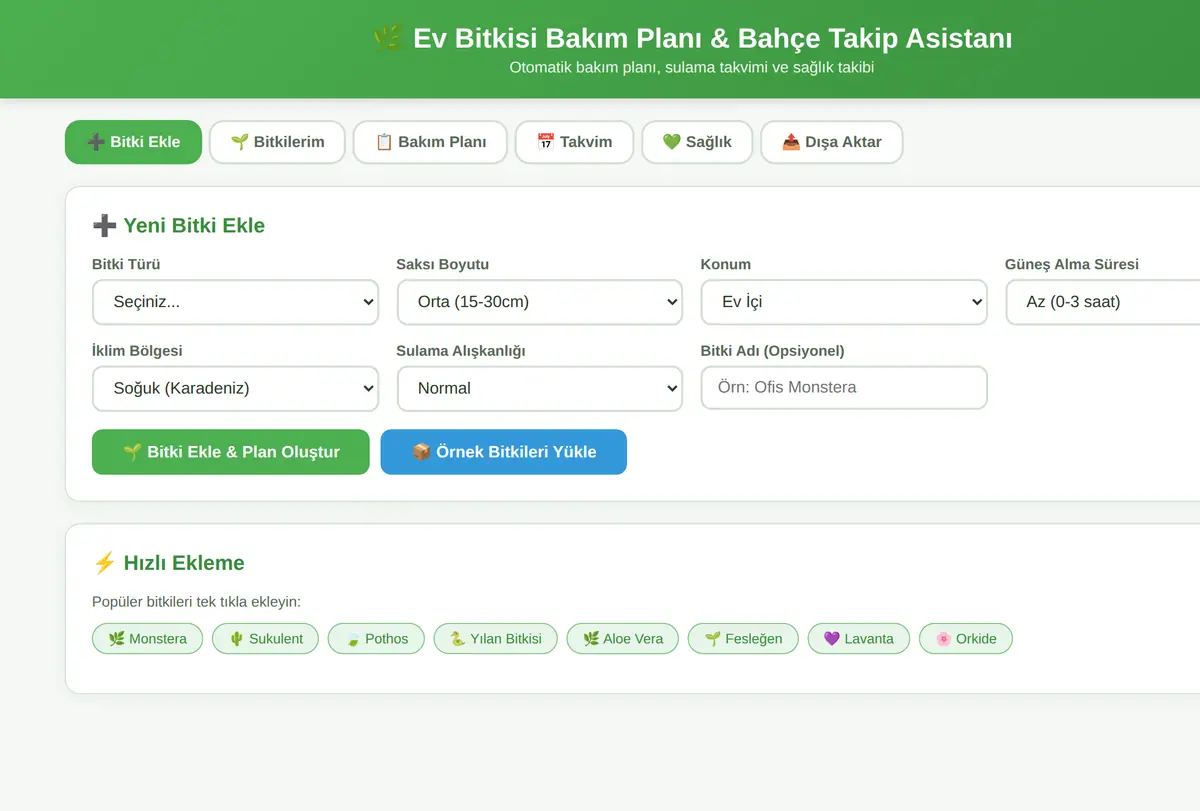Ev Bitkisi Bakım Planı & Bahçe Takip Asistanı ekran görüntüsü