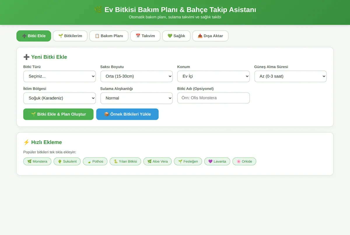 Ev Bitkisi Bakım Planı & Bahçe Takip Asistanı ekran görüntüsü 3
