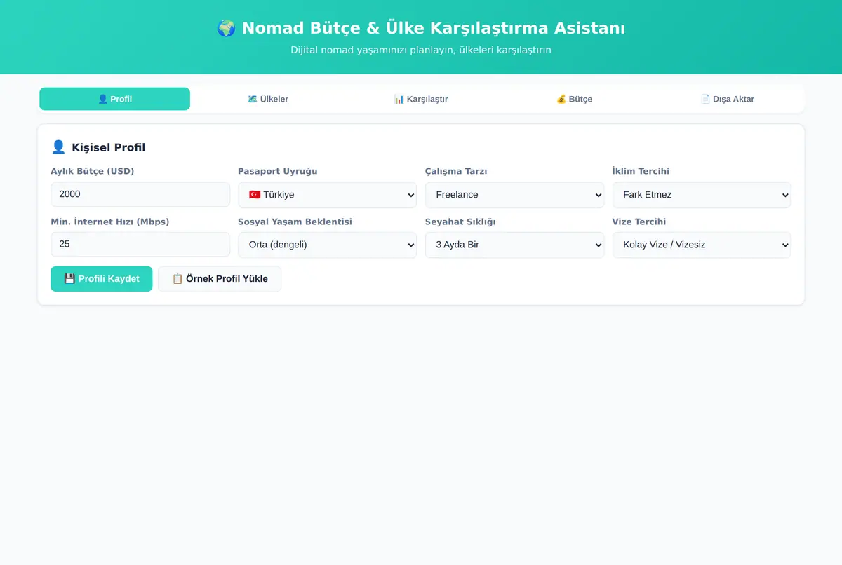 Nomad Bütçe & Ülke Karşılaştırma Asistanı ekran görüntüsü 2