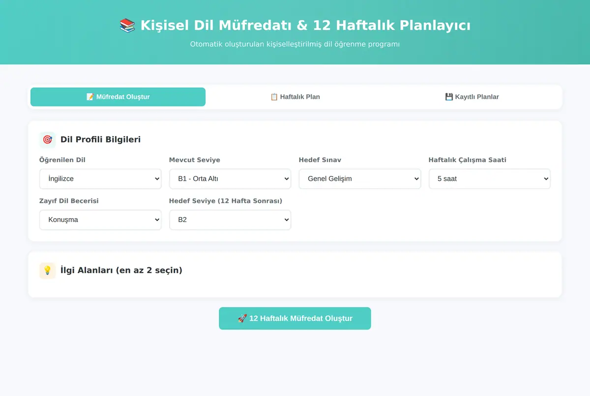 Kişisel Dil Müfredatı & 12 Haftalık Planlayıcı ekran görüntüsü 2
