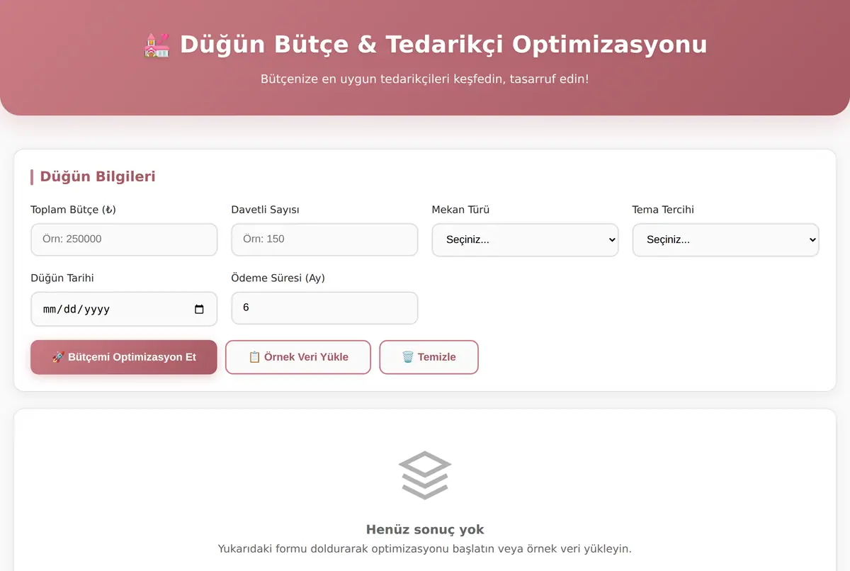 Düğün Bütçe & Tedarikçi Optimizasyonu ekran görüntüsü 2