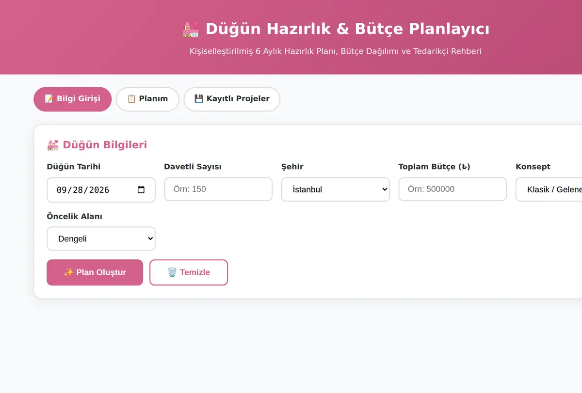 Düğün Hazırlık & Bütçe Planlayıcı ekran görüntüsü